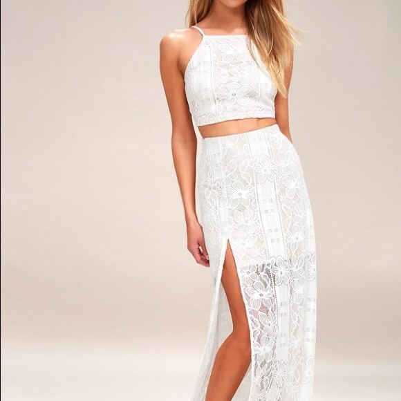 Lulus Dresses & Skirts - Lulu’s Vivid Details White Lace Two-Piece Maxi SM